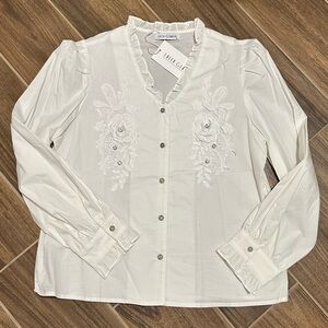 White Embellished Button-Up Blouse